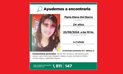 Quilmes – Se busca a María Elena Del Barco, 24 años, tiene retraso madurativo